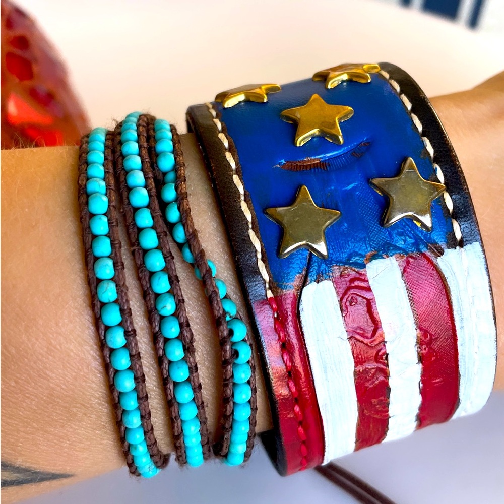 Leather American Flag Bracelet Cuff - image 1